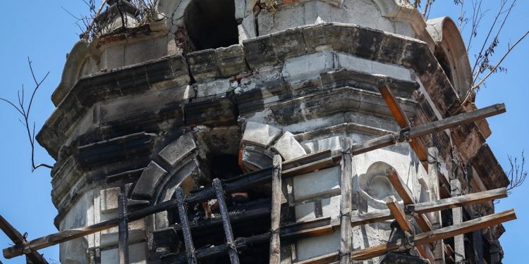 Continúan Secretaría de Cultura e INAH la atención a los daños de la Iglesia de la Santa Veracruz